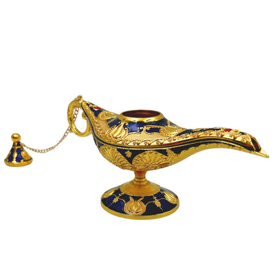 Aladdins lampe LABB med metaldekorationer i guldfarve, mørk marineblå, 22 x 7 x 11 cm