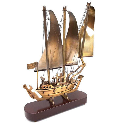 Stort messingskib på træfod - 38cm - N-3615B