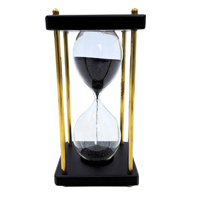 Messing- og trætimeglas 5 minutter – sort sand – elegant retrodekoration - STRS