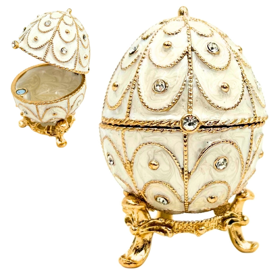 Eksklusiv metallsmykkeskrin, Fabergé-æg med krystaller - B0748-17WH