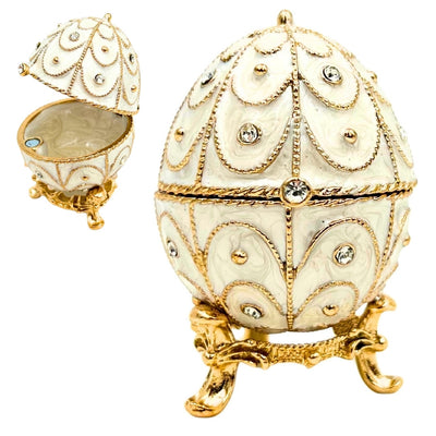 Eksklusiv metallsmykkeskrin, Fabergé-æg med krystaller - B0748-17WH