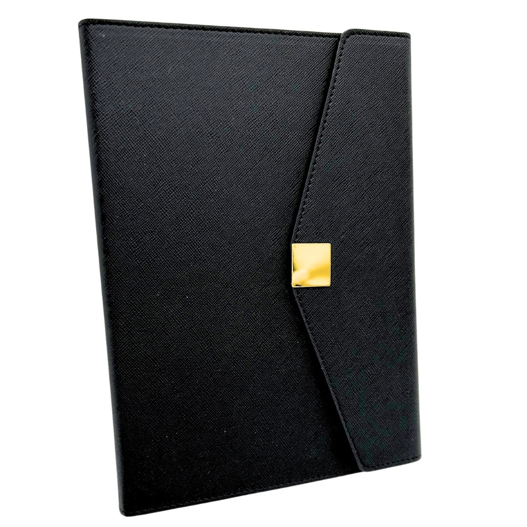 Elegant premium gavesæt – A5-notesbog med kuglepen og USB-nøgle 16GB i æske – sort-guld – EE9
