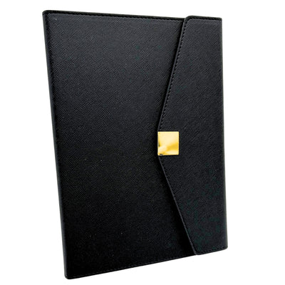 Elegant premium gavesæt – A5-notesbog med kuglepen og USB-nøgle 16GB i æske – sort-guld – EE9