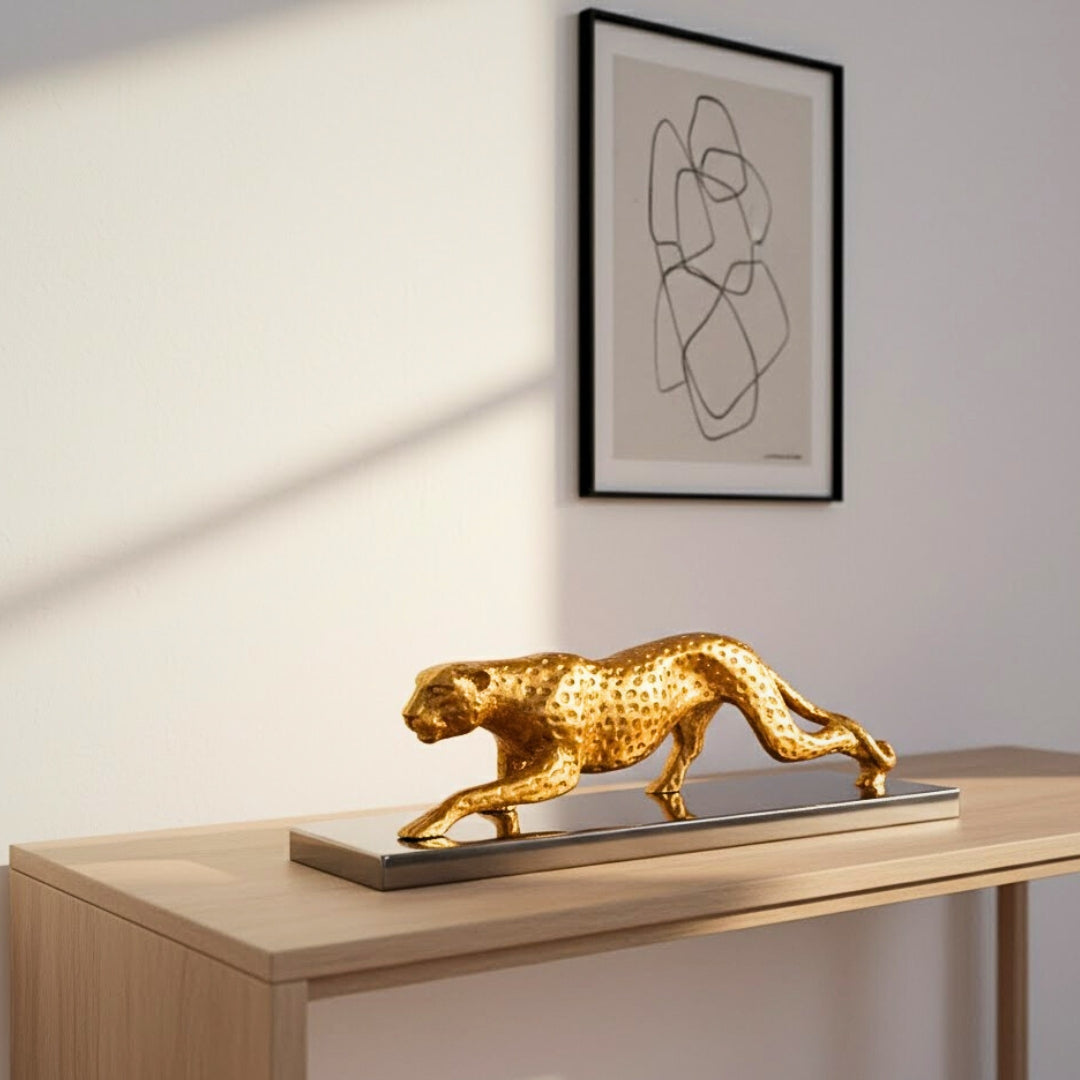 Elegant dekorativ figur Leopard Guld 42cm Glamour Loft Gave