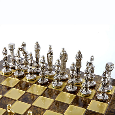 Stort eksklusivt skakspil – 36x36 cm – guld-sølv - Renæssance S9BRGS