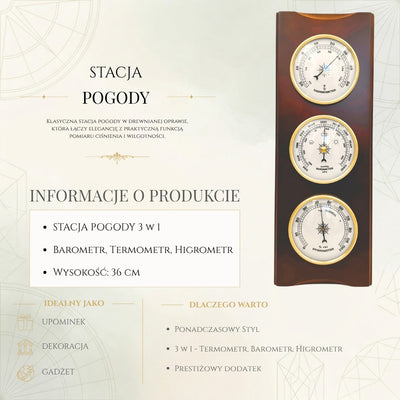 Elegant vejrstation – barometer, termometer, hygrometer, 36cm, retro - YG336