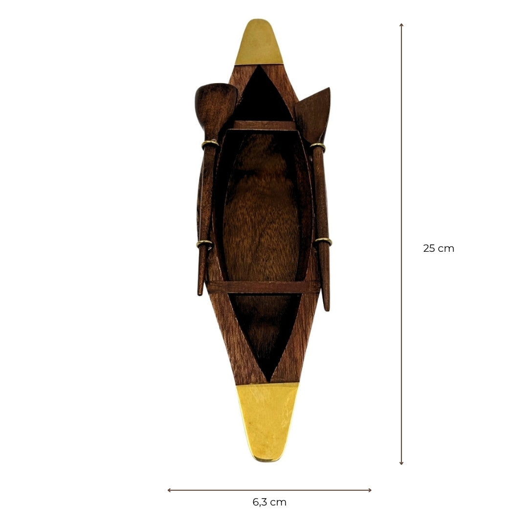 Elegant træmodel af en båd 25 cm - dekoration til skrivebordet med messingelementer - ideel gave til en sejler med mulighed for personlig gravering - maritim og retro stil
