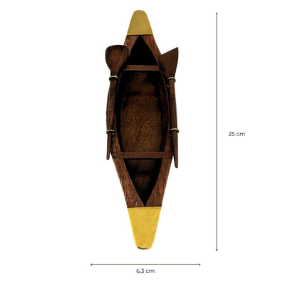 Elegant træmodel af en båd 25 cm - dekoration til skrivebordet med messingelementer - ideel gave til en sejler med mulighed for personlig gravering - maritim og retro stil