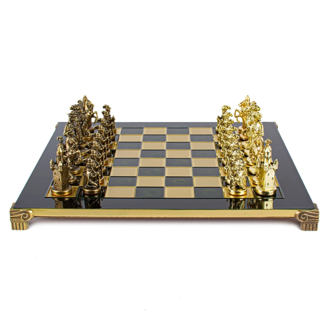 Eksklusive metalskakbrikker – Messingskakbræt 44 x 44cm – Middelalder – S12CBLU
