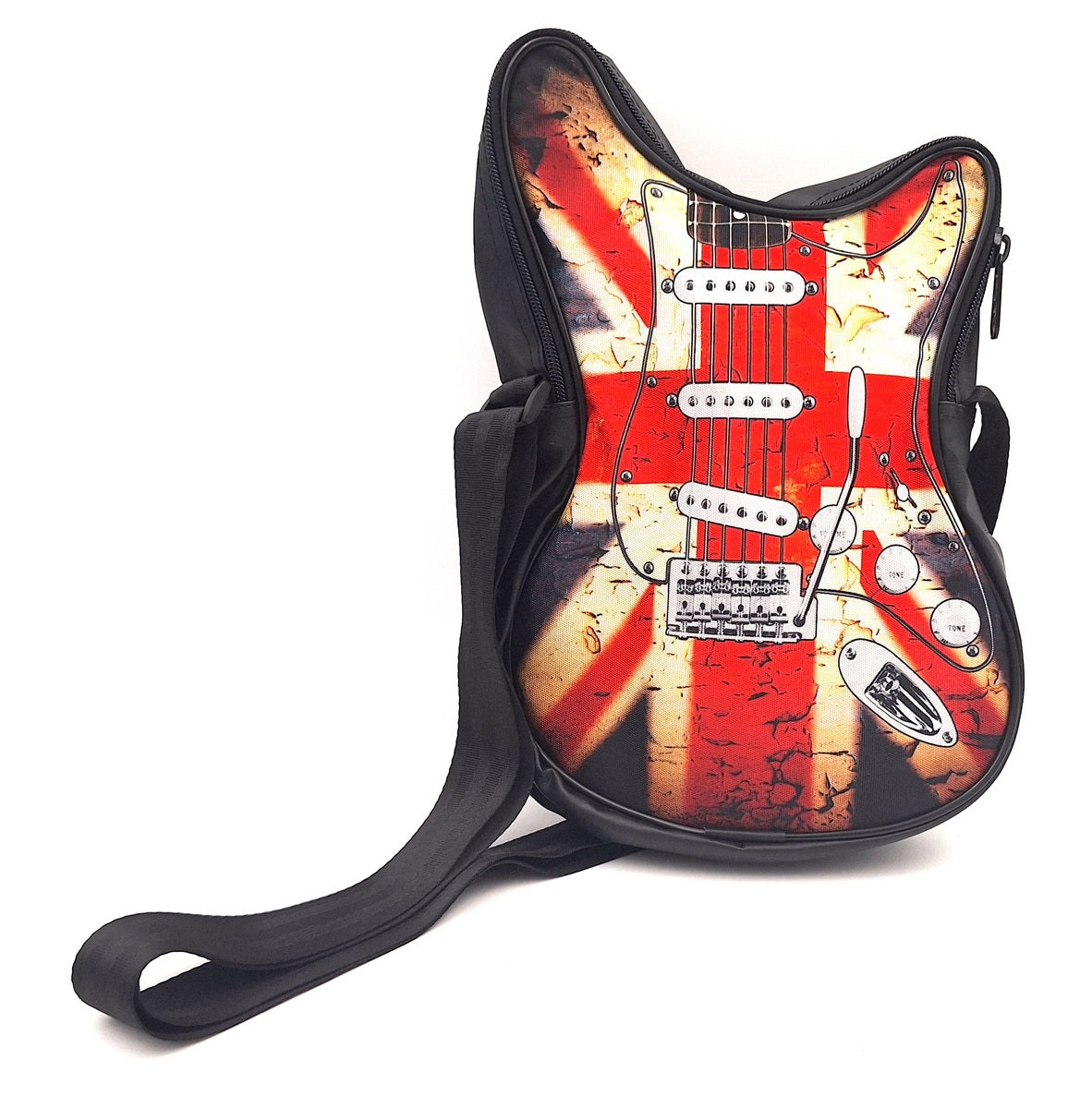 Skuldertaske formet som en guitar – britisk flag – Gave til musikfan - RBG-008