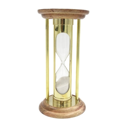 Timeglas i messing og træ 5 min retrostil - NC3031