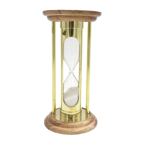 Timeglas i messing og træ 5 min retrostil - NC3031