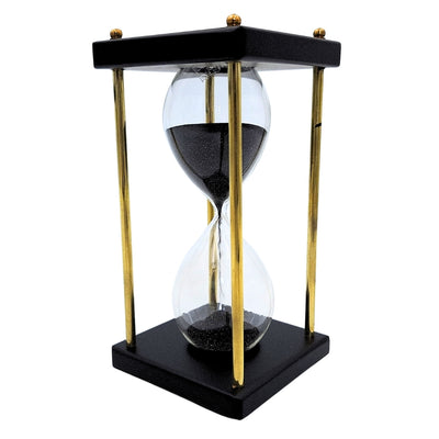 Messing- og trætimeglas 5 minutter – sort sand – elegant retrodekoration - STRS