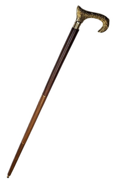 Træstok med gyldent håndtag - foldbar - elegant gave med mulighed for personlig gravering - 91,5 cm, brun med messinghåndtag  