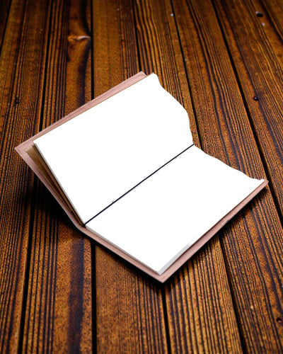 Dagbog til livets ønskeliste – håndlavet lædernotesbog, brun, 22 × 12 × 1,5 cm, 80 sider