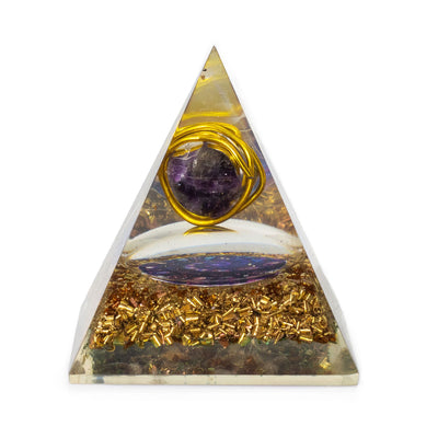 Orgonit Pyramide Mellem med Ametyst og Kobber 7x6 cm
