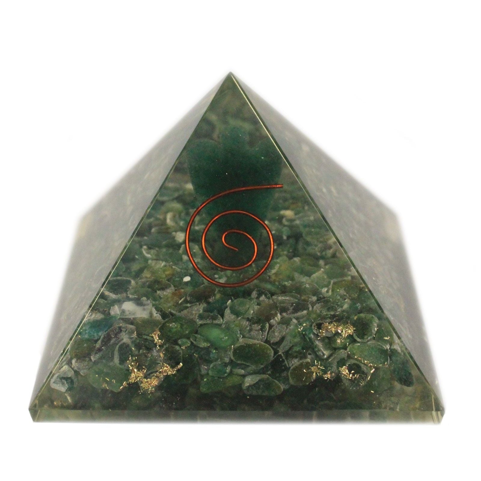 Magisk Orgonit Pyramide 70 mm - Engel med Esoteriske Genstande, Grønligt Indre og Håndlavet Finish