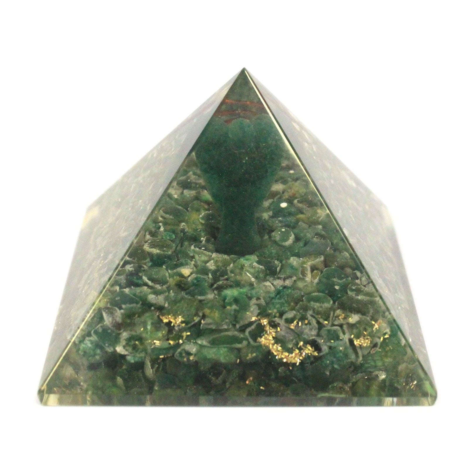 Magisk Orgonit Pyramide 70 mm - Engel med Esoteriske Genstande, Grønligt Indre og Håndlavet Finish