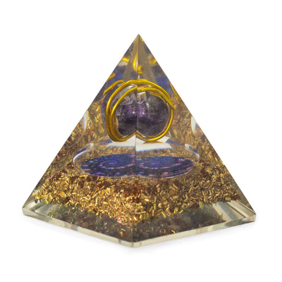 Orgonit Pyramide Mellem med Ametyst og Kobber 7x6 cm