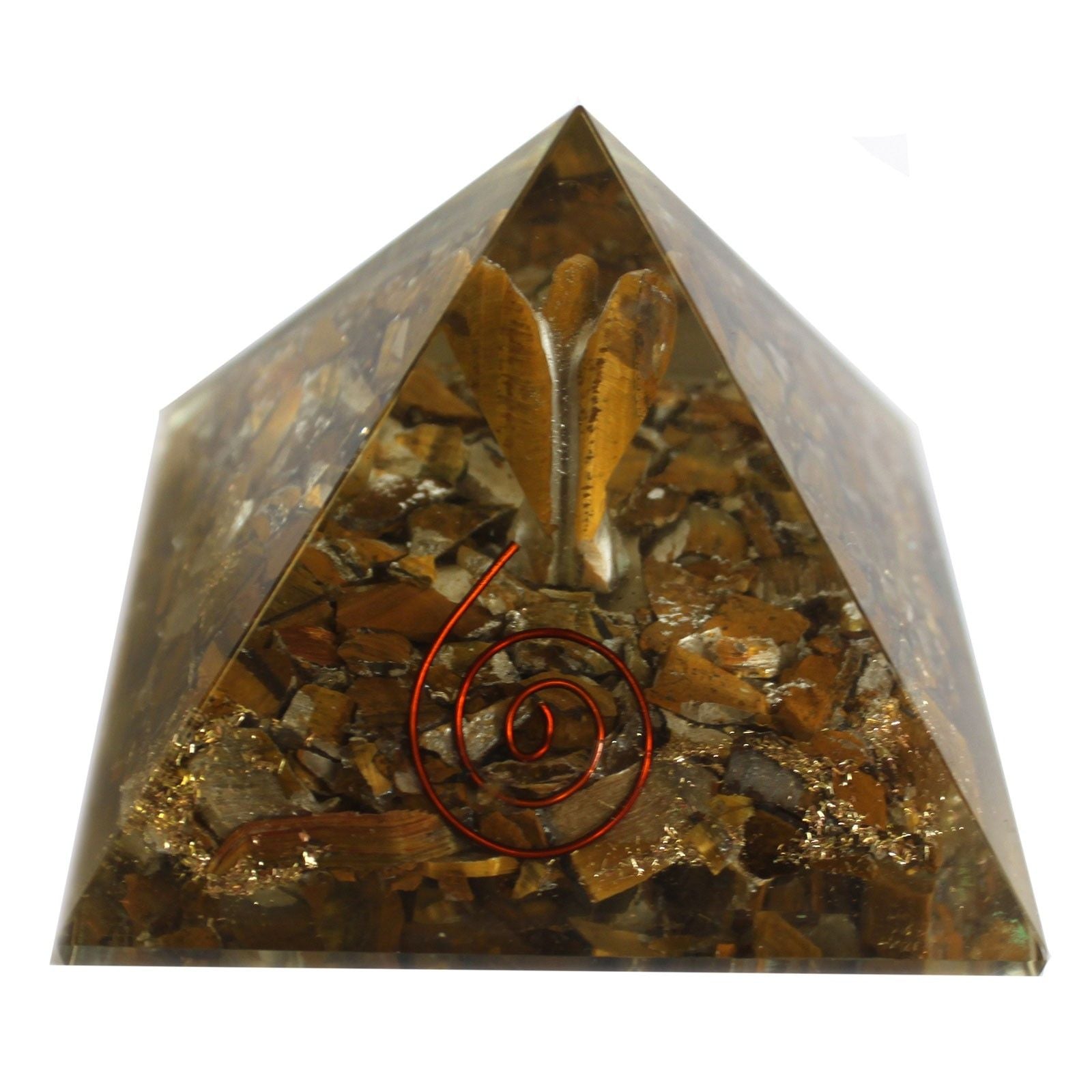 Magisk Orgonit Pyramide 70 mm - Engel med Esoteriske Genstande, Grønligt Indre og Håndlavet Finish