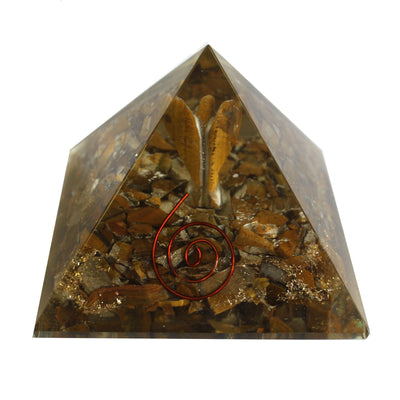 Magisk Orgonit Pyramide 70 mm - Engel med Esoteriske Genstande, Grønligt Indre og Håndlavet Finish