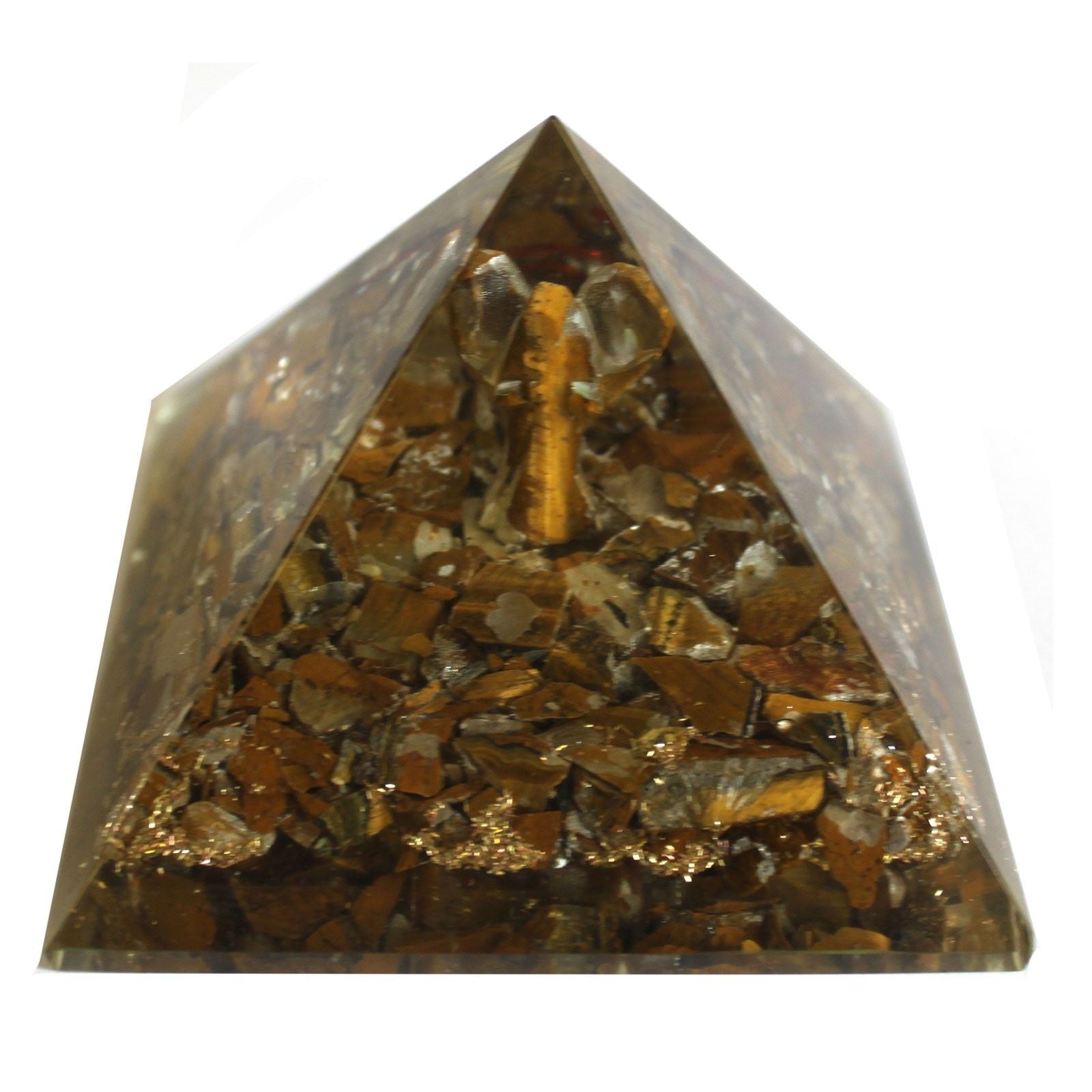Magisk Orgonit Pyramide 70 mm - Engel med Esoteriske Genstande, Grønligt Indre og Håndlavet Finish