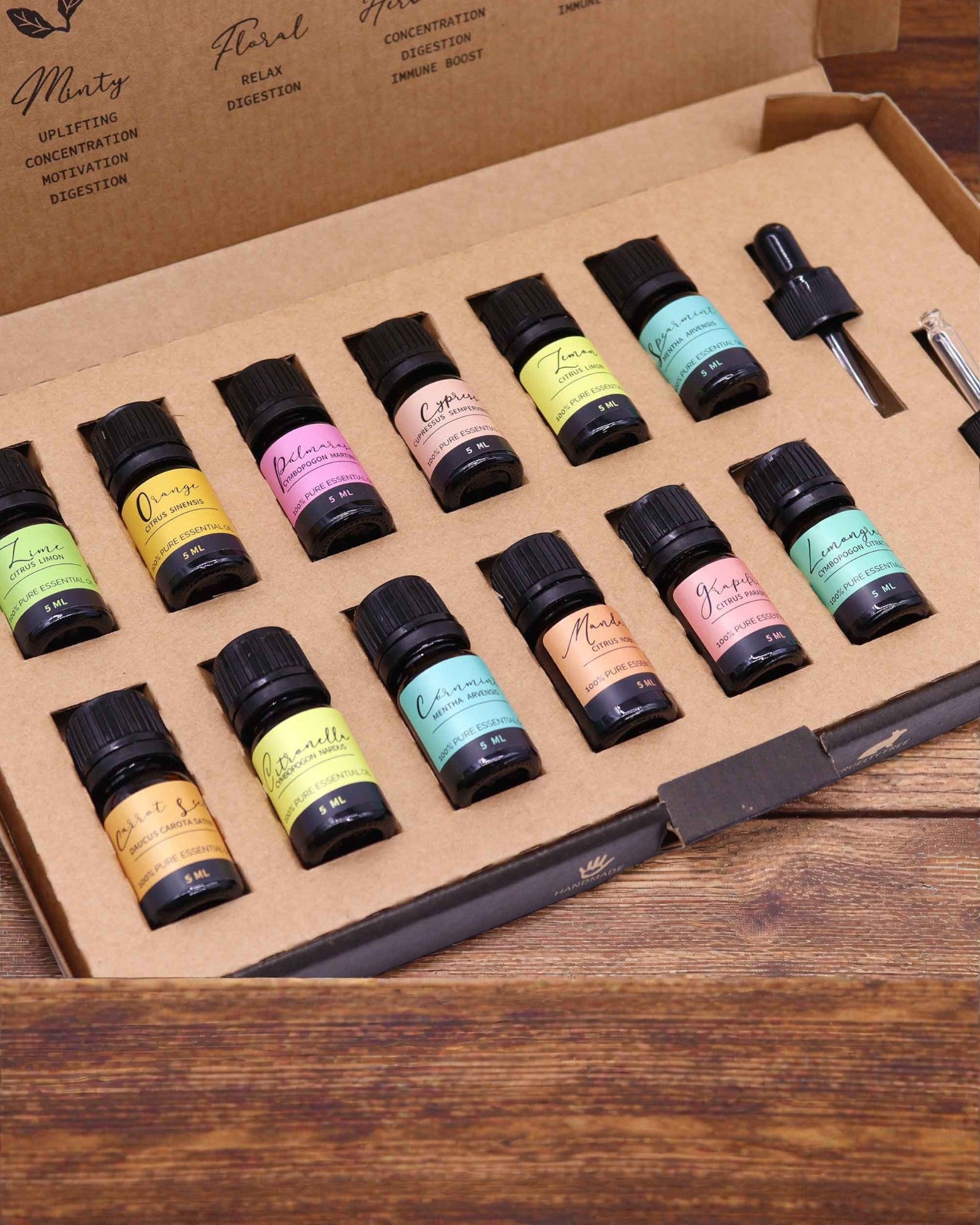 Letnia Energia Natury – luksuriøst sæt med 12 æteriske olier, 5 ml, med pipetter