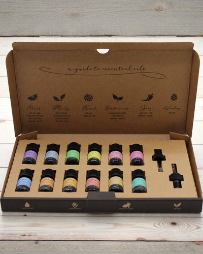 Efterårets naturharmoni – Luksussæt med 12 æteriske olier 5 ml med pipetter