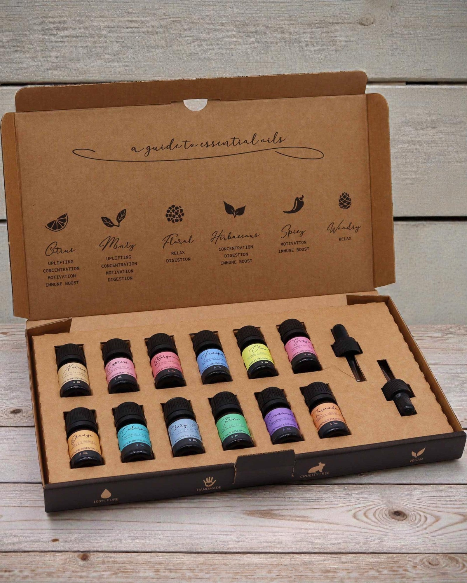 Efterårets naturharmoni – Luksussæt med 12 æteriske olier 5 ml med pipetter