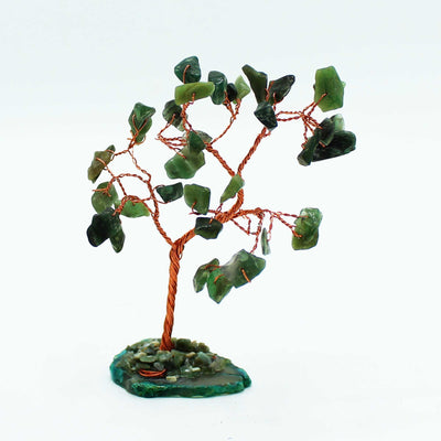 Aventurintræ på agatbase - grøn, 10 cm, 35 krystaller