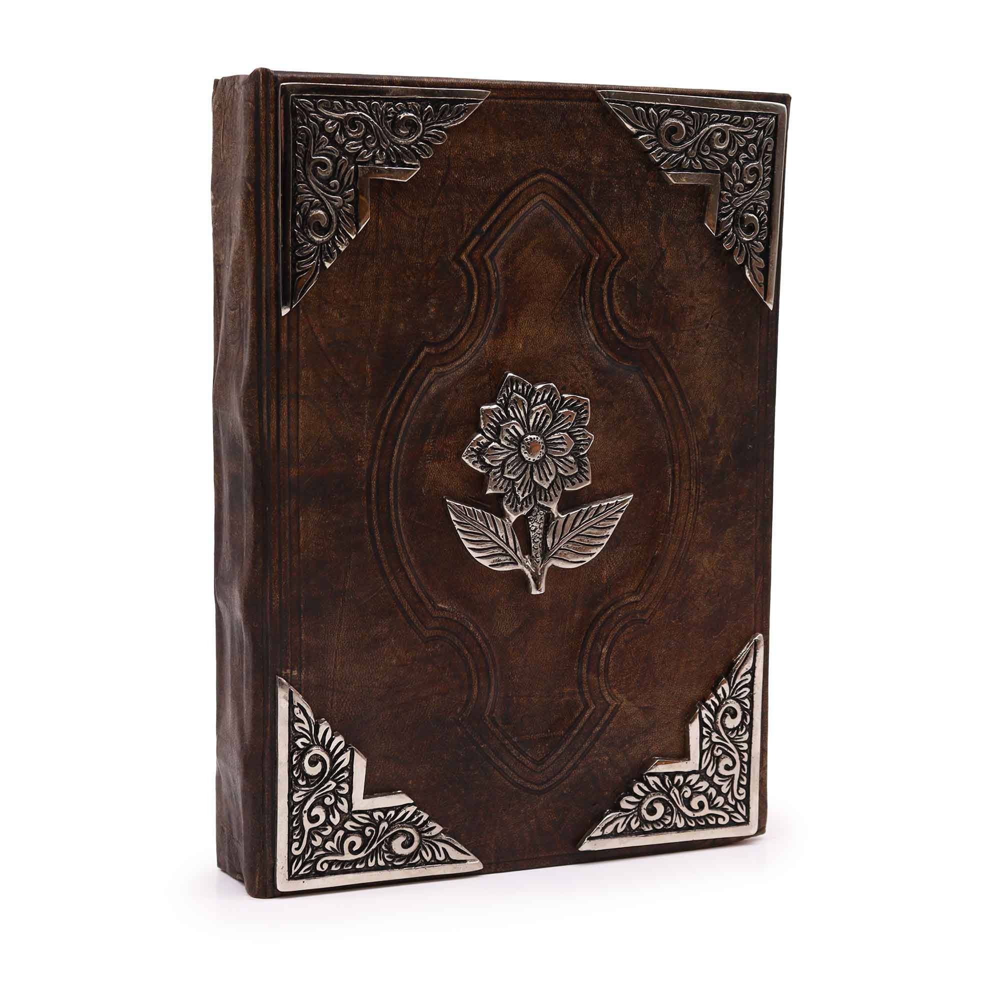 Elegant Hefty Brown Tan Notesbog med Zinc Rose Motiv
