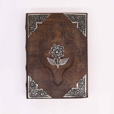 Elegant Hefty Brown Tan Notesbog med Zinc Rose Motiv