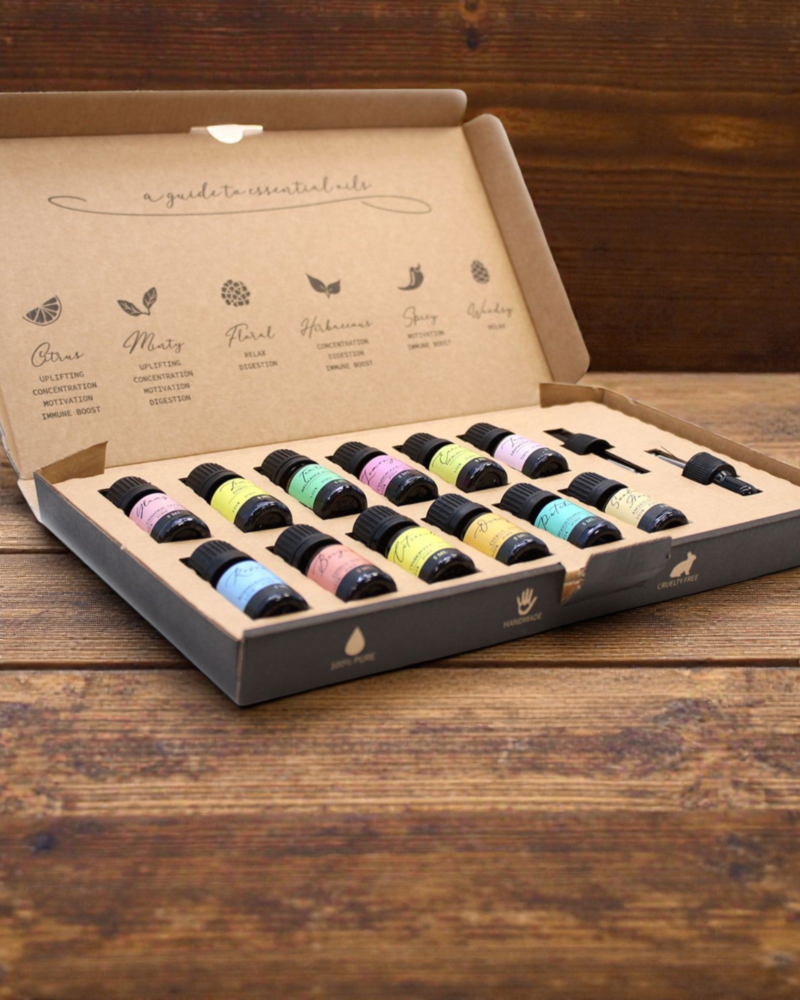 Verdens essens – Luksuriøst sæt med 12 mest populære æteriske olier 5 ml med pipetter