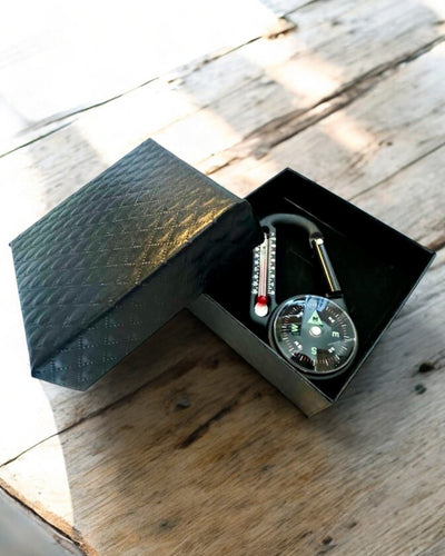 Karabinhagekompas med termometer, nøglering - mulighed for gravering