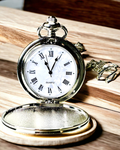 Klassisk Lommeur med Romertal og Kæde, Kvarts, Stålglans - sølvfarvet