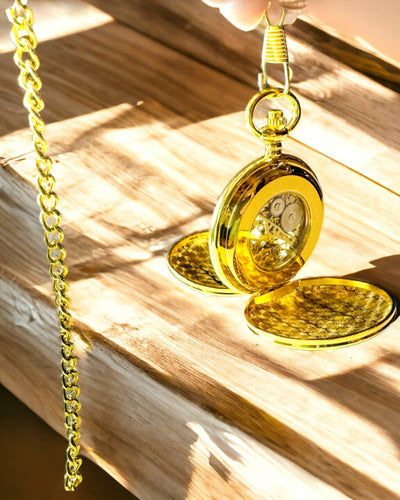 Klassisk Mekanisk Lommeur med Dobbelt Låg, Manuel, Guld Farve, med Gravering