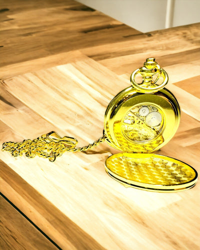 Klassisk Mekanisk Lommeur med Dobbelt Låg, Manuel, Guld Farve, med Gravering