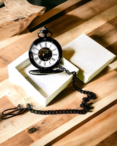 Klassisk Mekanisk Lommeur med Dobbelt Dæksel – Manuel, Sort, personalisering med gravering