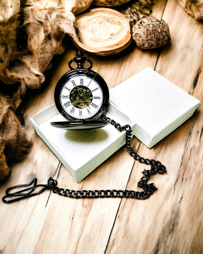 Klassisk Mekanisk Lommeur med Dobbelt Dæksel – Manuel, Sort, personalisering med gravering