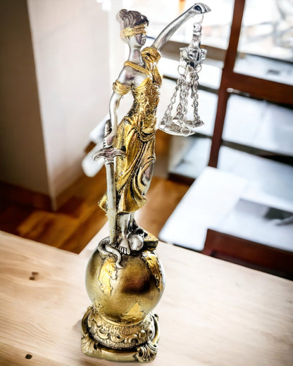 Statuette af Retfærdighedens Gudinde – Kunstnerisk Dekoration til Hylde, Håndværk af Harpiks, tilpasning med gravering