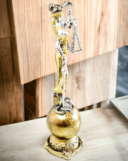 Statuette af Retfærdighedens Gudinde – Kunstnerisk Dekoration til Hylde, Håndværk af Harpiks, tilpasning med gravering