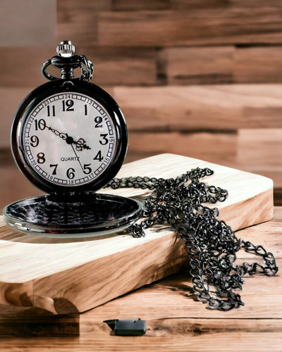 Sort lommeur "Klassisk Elegans" med mulighed for gravering