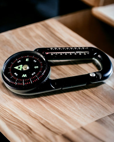 Karabinhagekompas med termometer, nøglering - mulighed for gravering