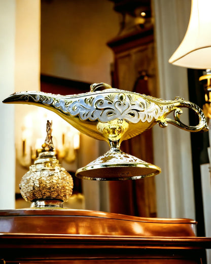 Magisk Aladdins Lampe med Gravering - Hvid Variant, flettet med guld