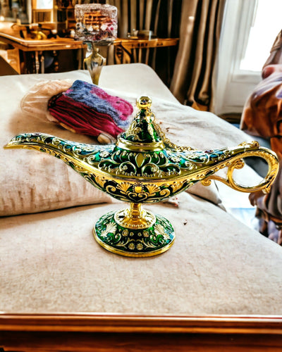 Magisk Aladdins Lampe med Gravering - Variant Mørkegrøn, flettet med guld
