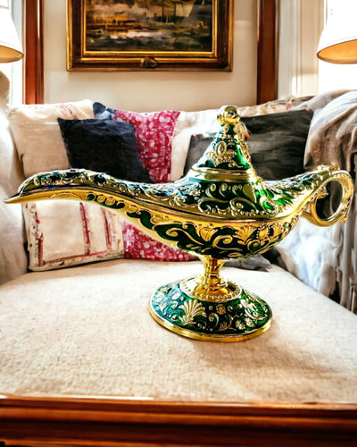 Magisk Aladdins Lampe med Gravering - Variant Mørkegrøn, flettet med guld