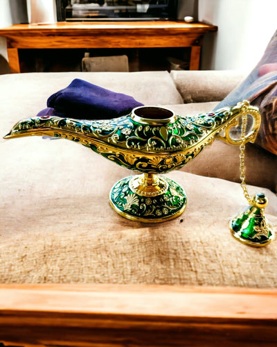 Magisk Aladdins Lampe med Gravering - Variant Mørkegrøn, flettet med guld