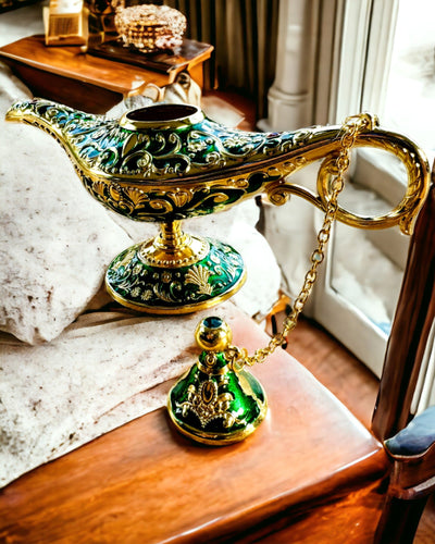 Magisk Aladdins Lampe med Gravering - Variant Mørkegrøn, flettet med guld