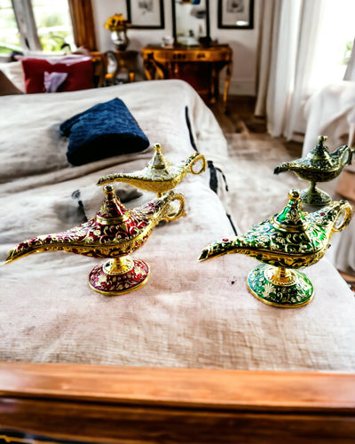 Magisk Aladdins Lampe med Gravering - Variant Mørkegrøn, flettet med guld