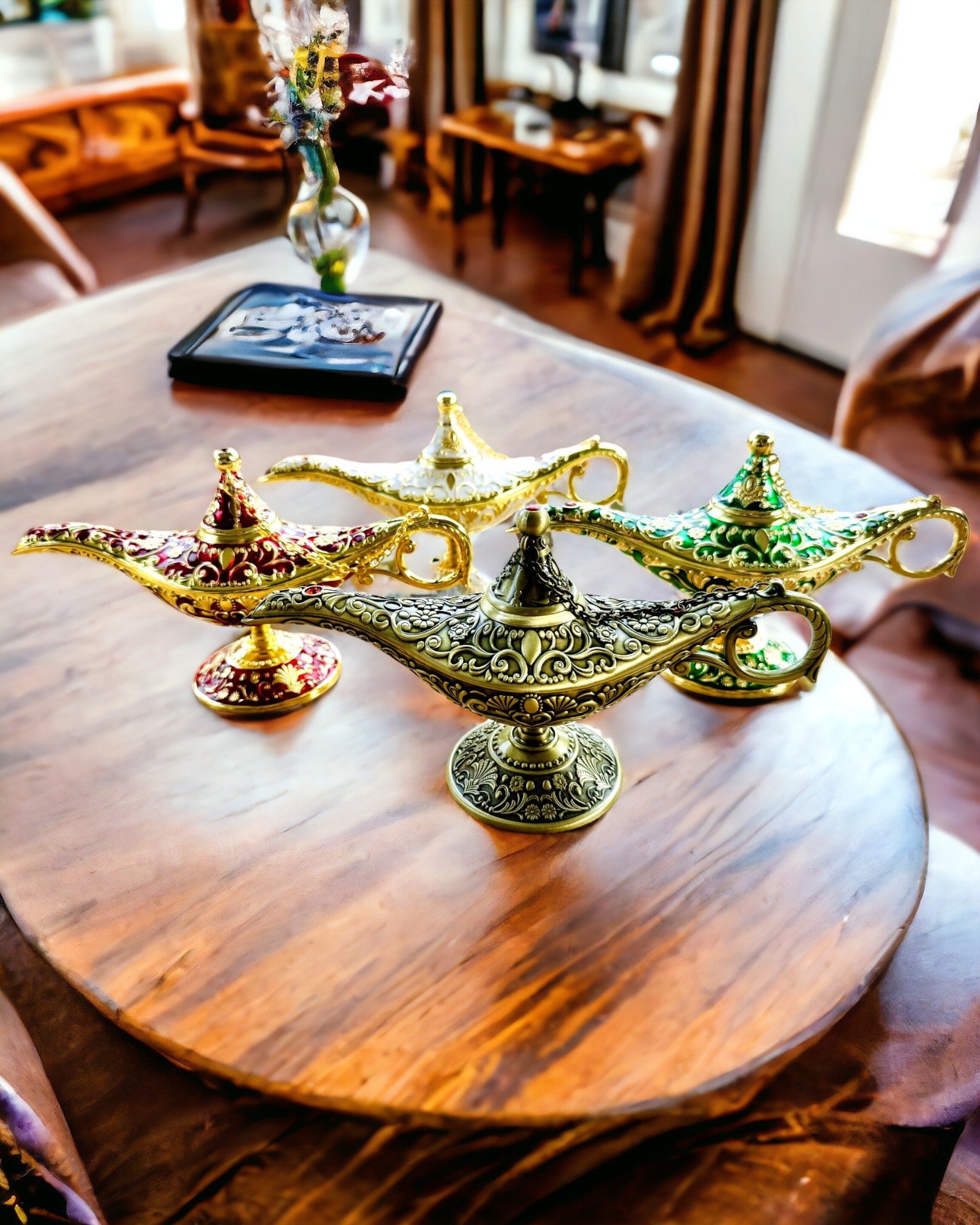 Magisk Aladdins Lampe med Gravering - Bordeaux Variant, flettet med guld